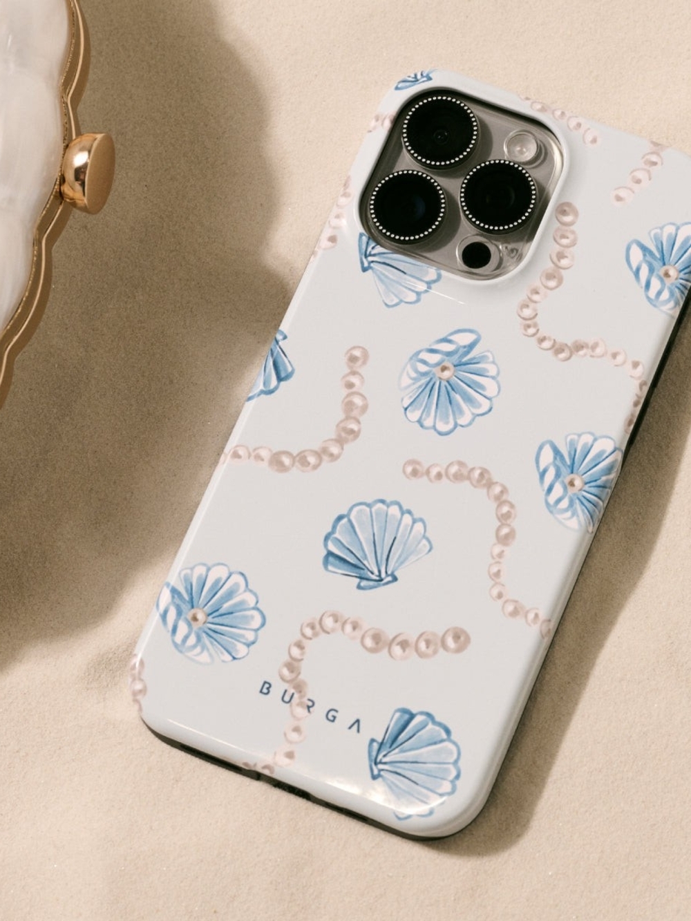 Burga Pixel 10 Phone Case - Light Blue Seashell Design